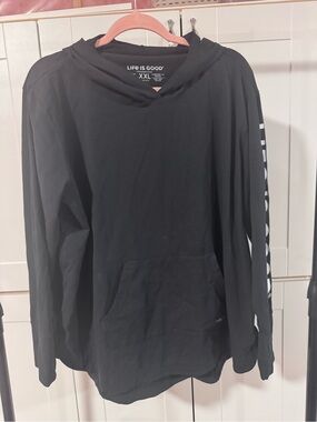 Life Is Good Men's Black Crewneck Hoodie with Sleeve Logo